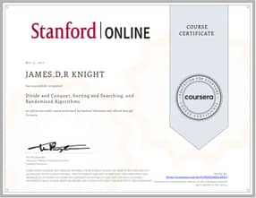 Divide and Conquer, Sorting and Searching, and Randomized Algorithms certificate